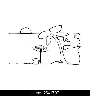 Sunset with cloud on sea ocean continuous one line drawing Sunrise one single line linear style, Continuous single line drawing of cloud sun set Stock Vector