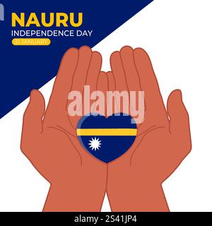 Nauru Independence Day January 31th. Nauru national flag heart in cupped hands. Template background design. Vector illustration Stock Vector