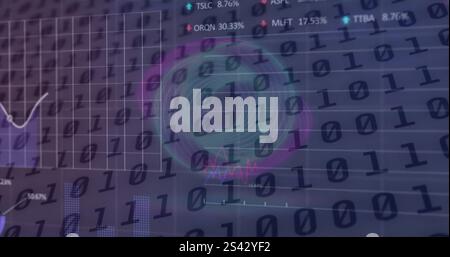 Image of financial data processing over binary coding Stock Photo