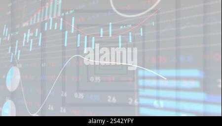 Image of statistics and data processing over squares background Stock Photo
