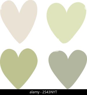 Set of green hearts vector illustration, simple vector object design icon for Valentine's Day, Wedding, love, pride month, romance, equality Stock Vector