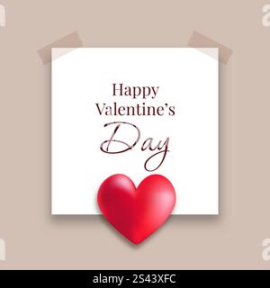 Valentines Day background with a sticky note and heart design Stock Vector