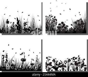 Set of four vector grass silhouettes backgrounds Stock Vector