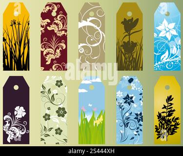 Set of ten different vector floral  bookmarks Stock Vector