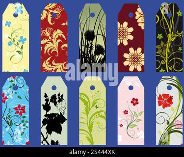 Set of ten different vector floral  bookmarks Stock Vector
