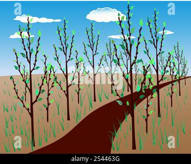 Spring background. Nature landscape after sleep. Stock Vector