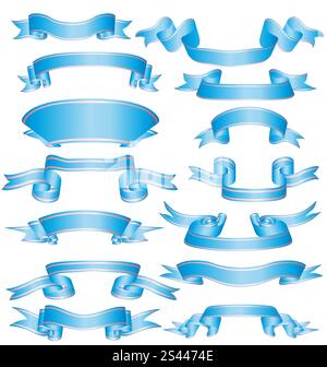 biggest collection of vector azure ribbons on white Stock Vector