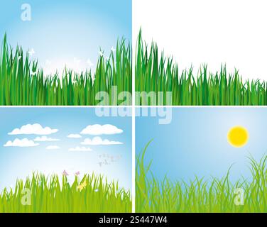 Set of four vector grass silhouettes backgrounds Stock Vector