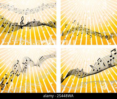 Set of four vector musical notes staff Stock Vector