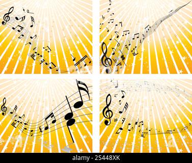 Set of four vector musical notes staff Stock Vector