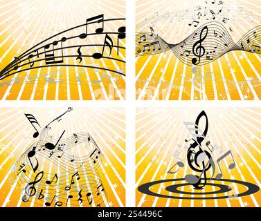 Set of four vector musical notes staff Stock Vector