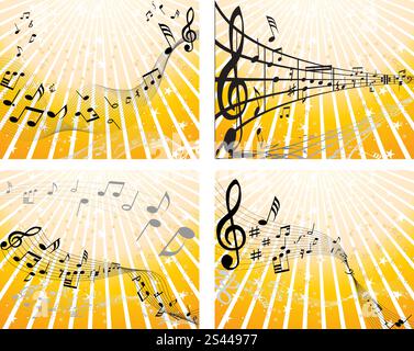 Set of four vector musical notes staff Stock Vector