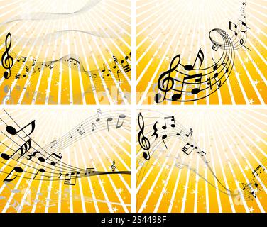 Set of four vector musical notes staff Stock Vector