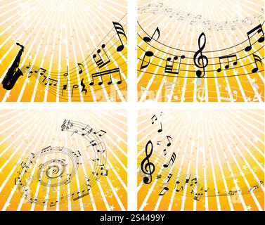 Set of four vector musical notes staff Stock Vector