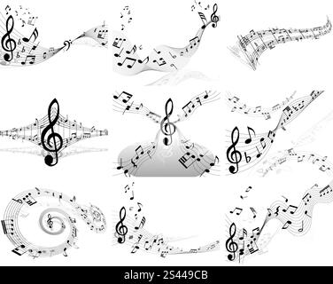 Set of  nine vector musical notes staff Stock Vector