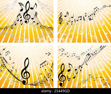 Set of four vector musical notes staff Stock Vector