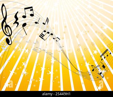Musical note staff on the red background Stock Vector