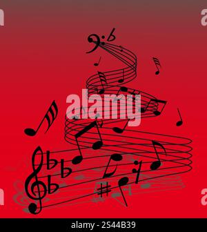 Abstract music background with different notes and lines Stock Vector
