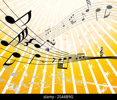 Musical note staff on the red background Stock Vector