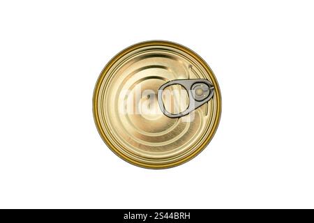 Pull-Tab Aluminum Can Viewed from the Top on White Background Stock Photo