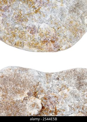 Edges of two pebbles isolated on white background with a space for text Stock Photo