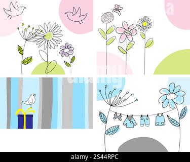 Set of four vector greeting cards for design use Stock Vector