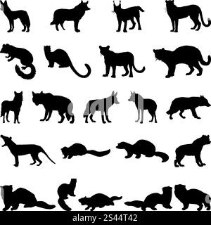 Collection of wolves and martens silhouettes. Vector illustration. Stock Vector