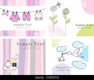 Set of four vector greeting cards for design use Stock Vector