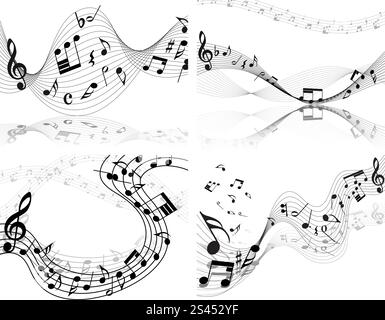 Vector musical notes staff backgrounds set for design use Stock Vector