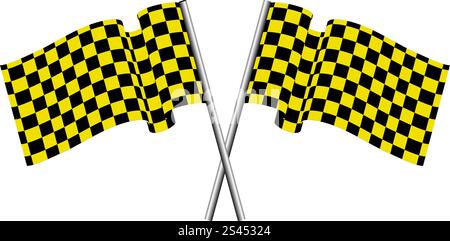 Yellow and black checked racing flag. Vector illustration. Stock Vector