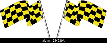 Yellow and black checked racing flag. Vector illustration. Stock Vector