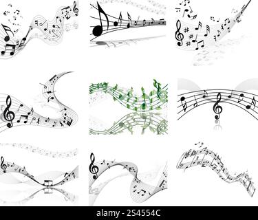 Vector musical notes staff backgrounds set for design use Stock Vector