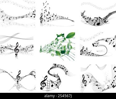 Vector musical notes staff backgrounds set for design use Stock Vector