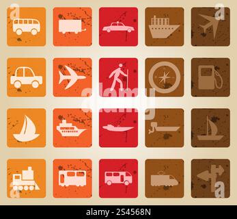 Transportation set of different vector web icons. Retro style. Stock Vector