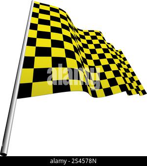 Yellow and black checked racing flag. Vector illustration. Stock Vector