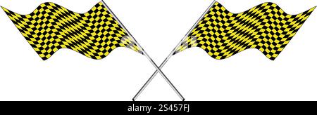Yellow and black checked racing flag. Vector illustration. Stock Vector
