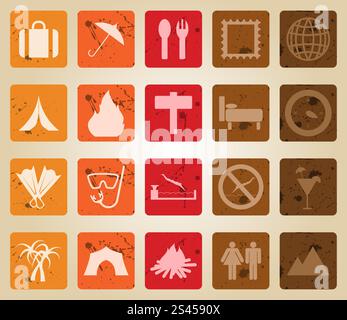 Travel set of different vector web icons. Retro style. Stock Vector