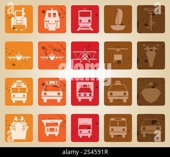 Transportation set of different vector web icons. Retro style. Stock Vector