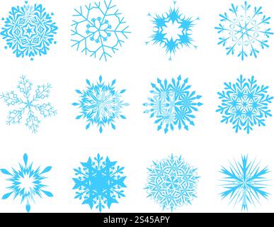 Collection of vector snowflakes in different shape Stock Vector