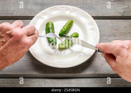 Pickled cucumbers on plate. Healthy food Stock Photo