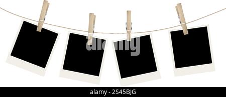Photo frames on the rope. Vector illustration. Stock Vector