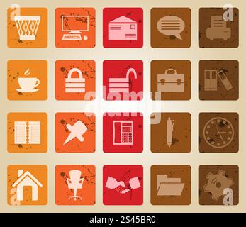 Business and office set of different vector web icons. Retro style. Stock Vector