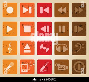 Vector collection of different music themes icons. Retro style. Stock Vector