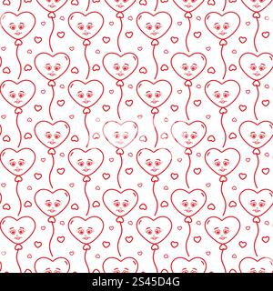 Abstract Outline heart shaped balloons and decorative hearts Seamless pattern in trendy minimalism. Isolated Vector illustration Wallpaper Wrapping or web promo banner, posting, blog, tag background Stock Vector