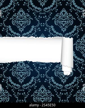 Damask seamless vector pattern with ripped copy-space for your text.  For easy making seamless pattern just drag ornate group into swatches bar, and use it for filling any contours. Stock Vector