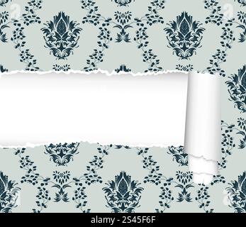 Damask seamless vector pattern with ripped copy-space for your text.  For easy making seamless pattern just drag ornate group into swatches bar, and use it for filling any contours. Stock Vector