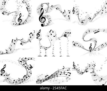 Nine vector musical notes staff backgrounds for design use Stock Vector