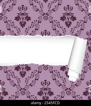 Damask seamless vector pattern with ripped copy-space for your text.  For easy making seamless pattern just drag ornate group into swatches bar, and use it for filling any contours. Stock Vector