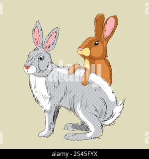 Easter bunnies on gray background Stock Vector